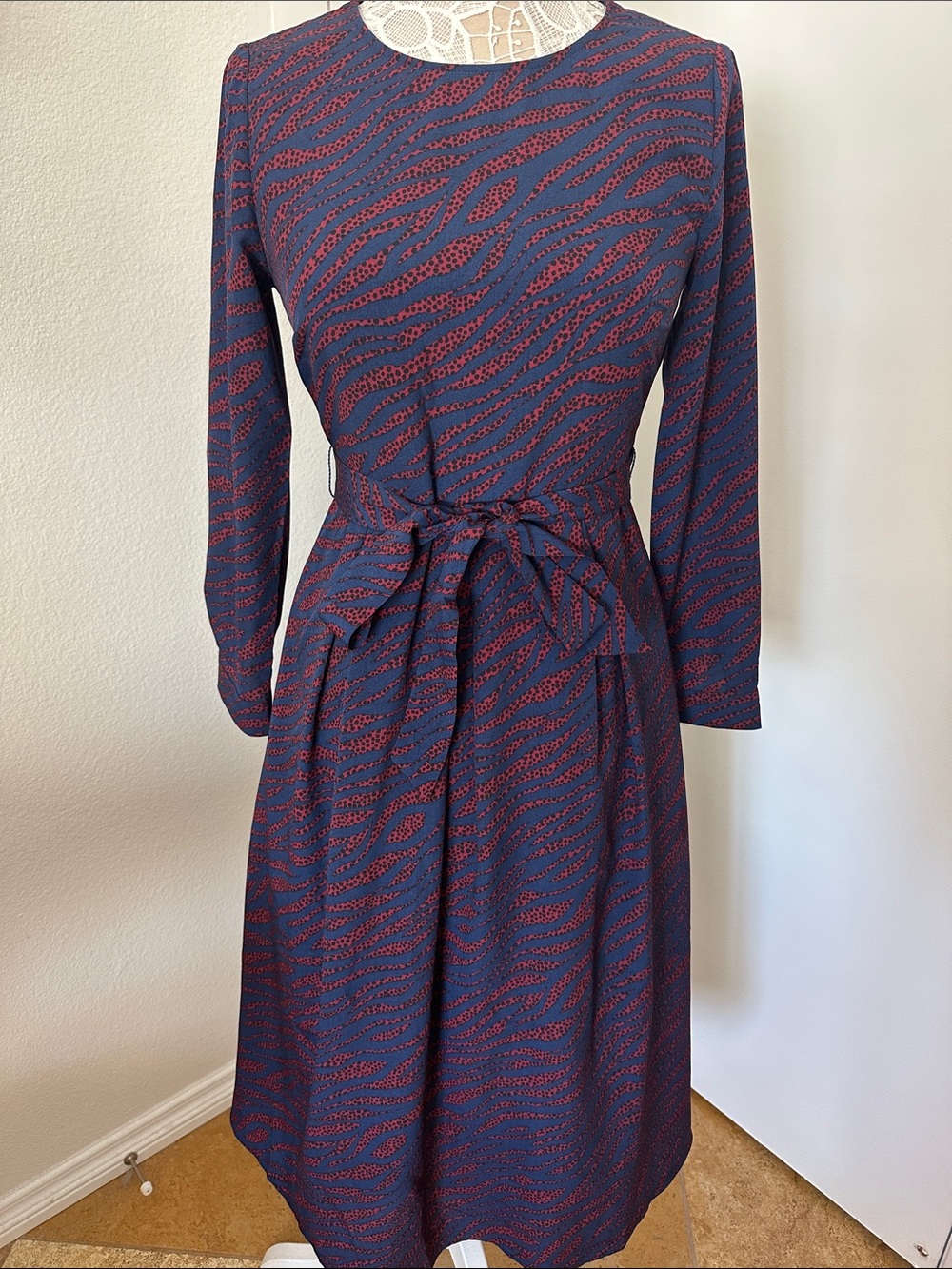 BODEN Lydia Dress Maroon Zebra Spot